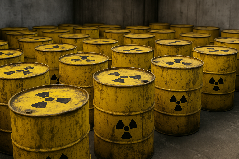 Barils de déchets radioactifs stockés – nucléaire vert