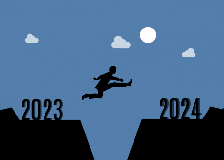 Homme franchissant un obstacle entre 2023 et 2024, symbole de progrès et de transition