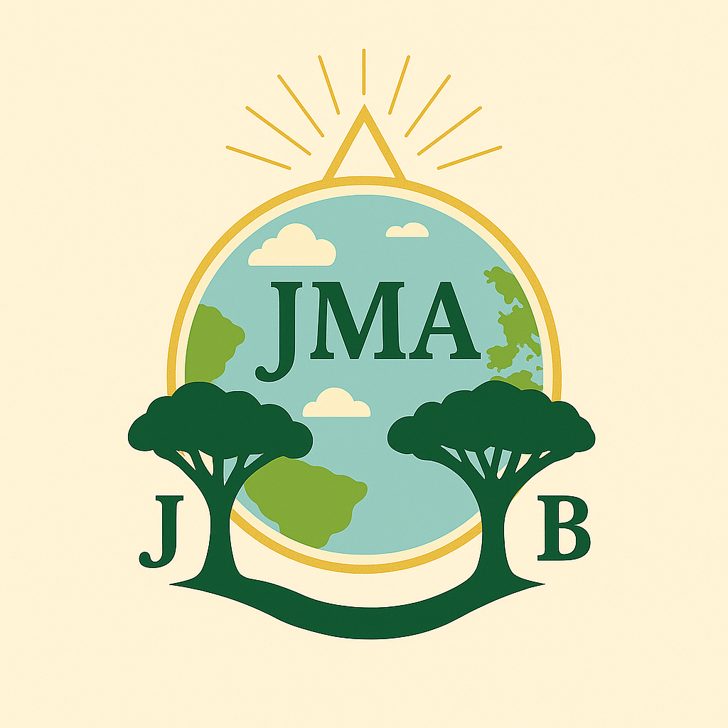 Le logo de Jardin Mon Avenir symbolise l’équilibre entre l’humanité et la nature. Il représente la Terre protégée par deux arbres avec les lettres J, M, A au centre, évoquant l’engagement écologique du blog.