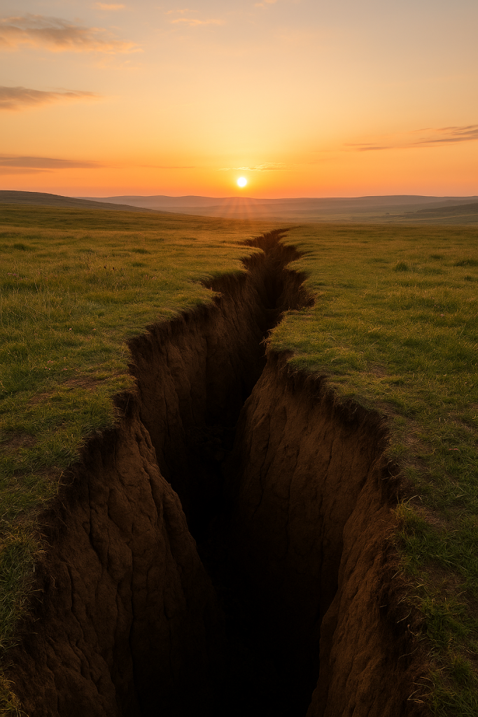 Faille terrestre au lever du soleil