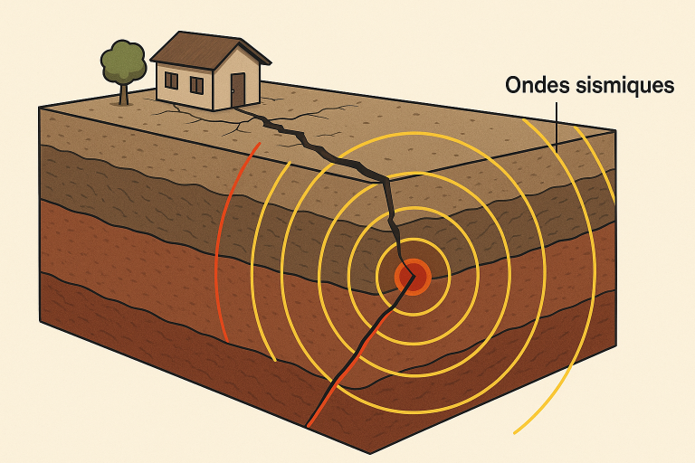 Séismes : ondes sismiques sous une maison