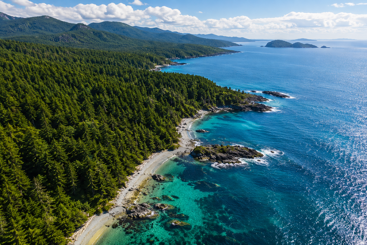 Vue aérienne d'une forêt préservée rejoignant l'océan, illustrant le lien essentiel entre les écosystèmes terrestres et marins ainsi que la préservation de la biodiversité.
